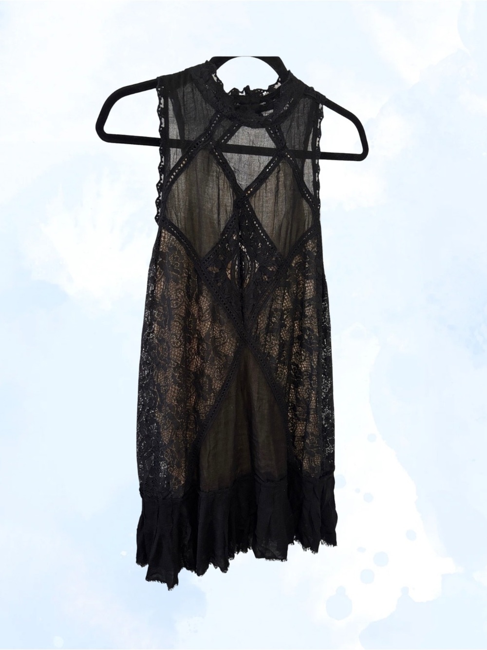 Anthropologie Black Angel Lace Mini dress